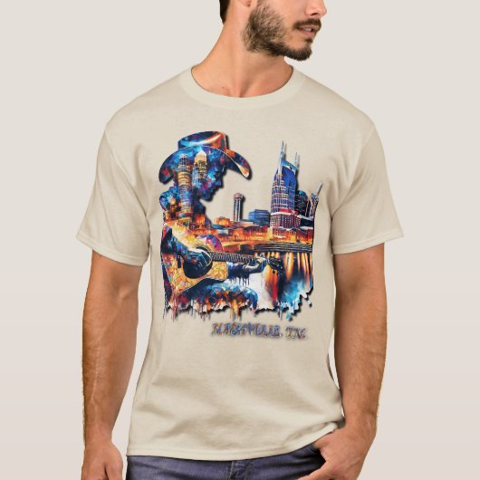 ナッシュビルズミュージックシティモザイクタイルデザイン Tシャツ (正面)