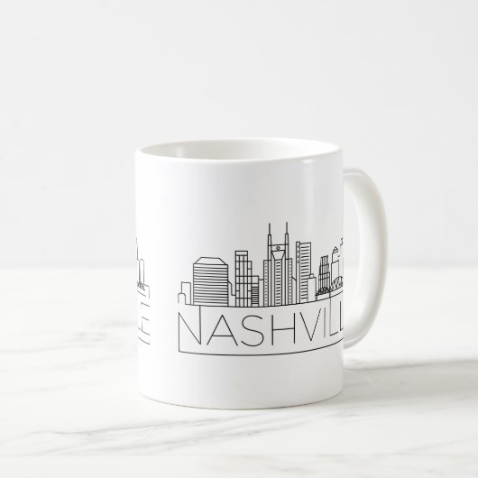 ナッシュビルテネシー州の様式化されたスカイライン コーヒーマグカップ (正面右)
