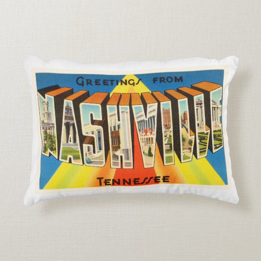 ナッシュビルテネシー州TNの古いヴィンテージ旅行記念品 アクセントクッション (正面)