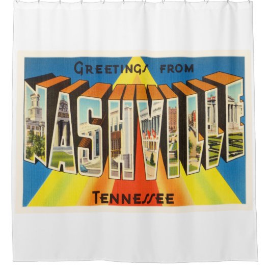 ナッシュビルテネシー州TNの古いヴィンテージ旅行記念品 シャワーカーテン (正面)