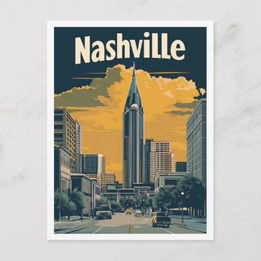 ナッシュビルテネシーUSヴィンテージトラベルイラストレーション ポストカード (正面)