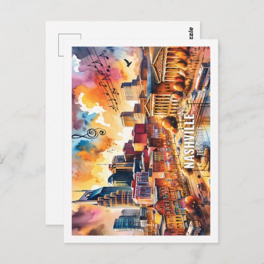 ナッシュビルテネシーUSA有名なプレイスウォーターカラー ポストカード (正面/裏面)