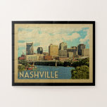ナッシュビルテネシーVintage Travel ジグソーパズル<br><div class="desc">Nashville Tennesseeデザインのヴィンテージ旅行スタイルの街のスカイラインビューを特色にする。</div>