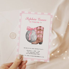 ナッシュビルディスコ女性のカーボーイピンクロデオバースデーパーティー 招待状