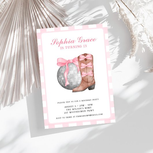 ナッシュビルディスコ女性のカーボーイピンクロデオバースデーパーティー 招待状