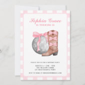 ナッシュビルディスコ女性のカーボーイピンクロデオバースデーパーティー 招待状 (正面)