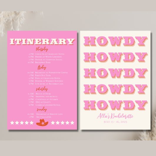 ナッシュビルバチェロレッテピンクの旅程 案内状