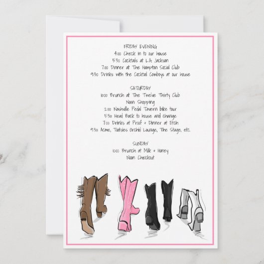 ナッシュビルバチェロレッテファッション週末の日程 招待状 (裏面)