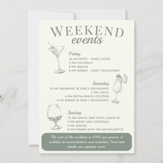 ナッシュビルバチェロレッテロデオカクテルの旅程 招待状 (裏面)