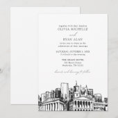 ナッシュビルモダンスカイラインブラック&ホワイト結婚ズ 招待状 (正面/裏面)