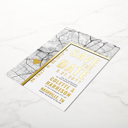 ナッシュビルラブロケーター |結婚式の日付の保存 箔招待状 (回転した状態)