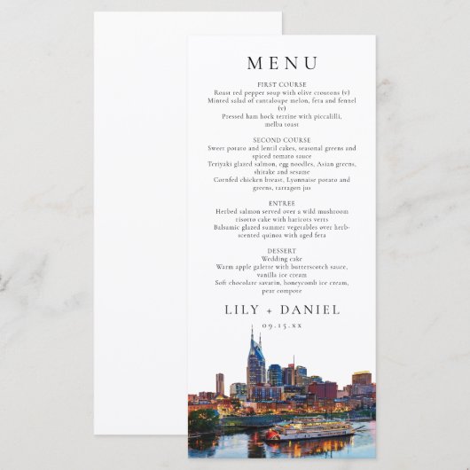 ナッシュビル川沿いの水彩エレガントウェディング メニュー (正面/裏面)