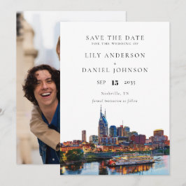 ナッシュビル川沿いの水彩写真 ウェディング セーブザデート