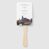 ナッシュビル川沿いの水彩画ウェディングプログラム ハンドファン (正面)