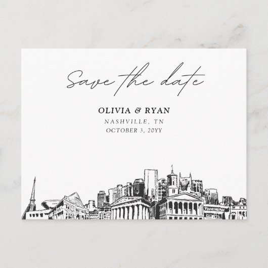 ナッシュビル日付はがきエレガントな結婚式を保存 ポストカード (正面)