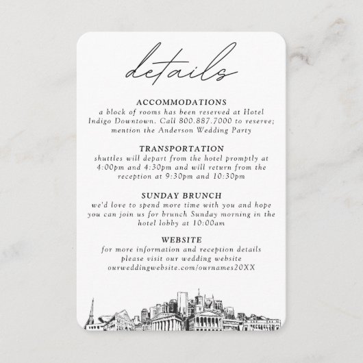 ナッシュビル結婚の小さな垂直詳細 エンクロージャーカード (正面)