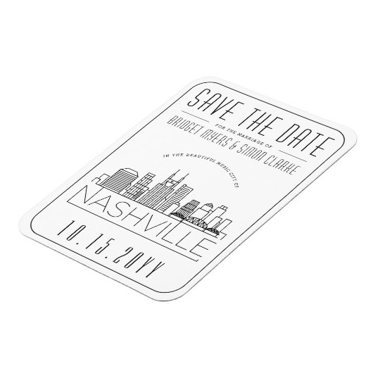 ナッシュビル結婚の様式化されたスカイライン日付を保存 マグネット (左側)