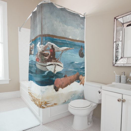 ナッソーバイウィンスローホームアート帆船記憶フォーム シャワーカーテン (インサイチュ)