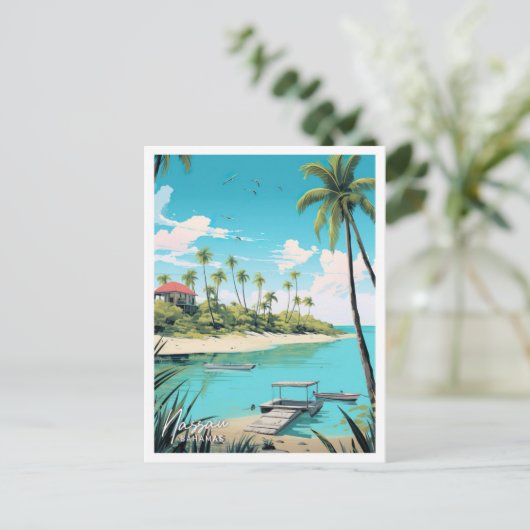 ナッソーバハマアートトラベルプレイスイラストレーション ポストカード (スタンド正面)