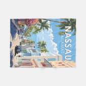 ナッソーバハマトラベルアートヴィンテージ フリースブランケット (正面(横))