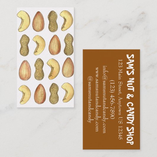 ナッツカシューアーモンドピーナッツナットキャンディーショップグルメ 名刺 (正面/裏面)