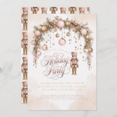 ナッツクラッカー ローズゴールド オーナメント ピンク ホリデーパーティー 招待状 (正面/裏面)