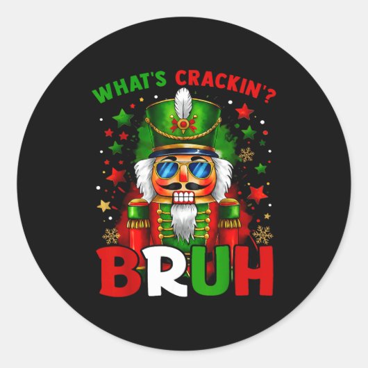 ナッツクラッカー What's Crackin Bruh 面白いクリスマス メンズ ラウンドシール (正面)