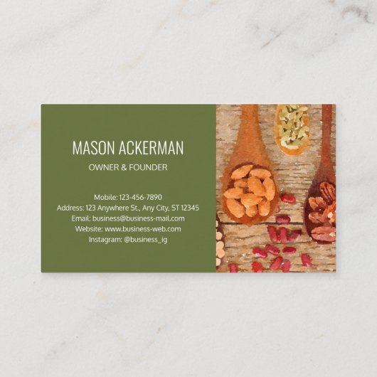 ナッツビーンズのヘルシーフードの名刺/オリーブBG 名刺 (裏面)