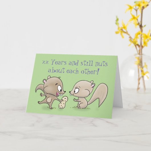 ナッツ味のユーモアの結婚記念日の漫画のリス カード (黄色い花)