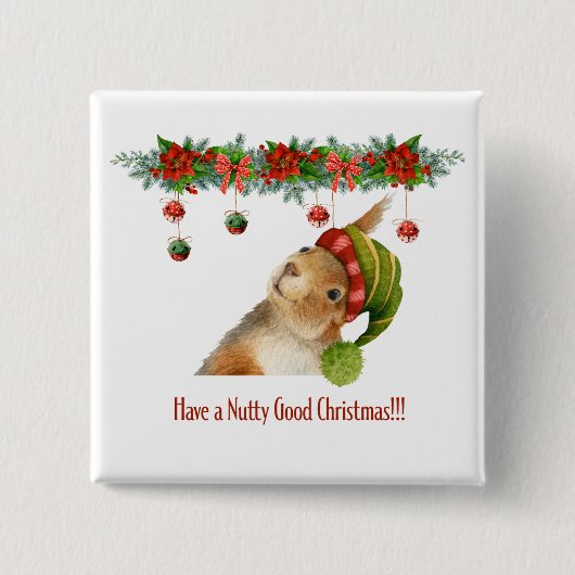 ナッツ好きなリスが楽しむクリスマス 缶バッジ (正面)
