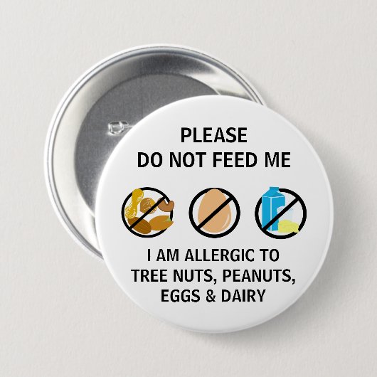 ナットの卵の酪農場のアレルギーは子供を食べ物を与えません 缶バッジ (正面&裏面)