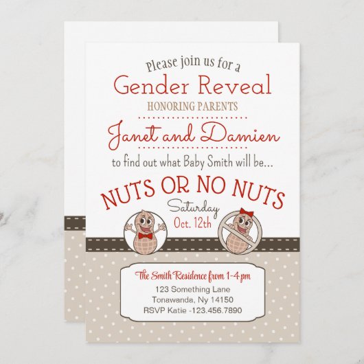 ナットまたはナットなし編集可能ジェンダー表示招待状 招待状 (正面/裏面)