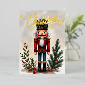 ナツクラッカークリスマスの水色イラストレーション 箔シーズンカード (立ち正面)