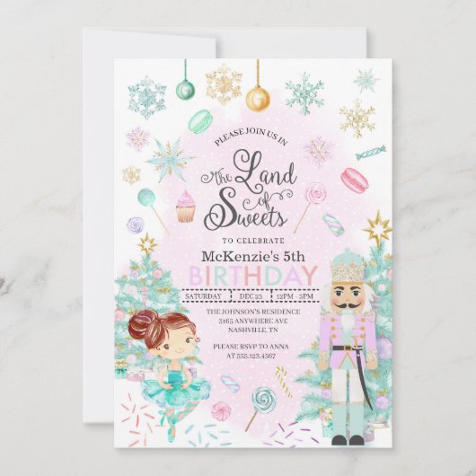 ナツクラッカーシュガープラムフェアリークリスマス誕生日 招待状 (正面)