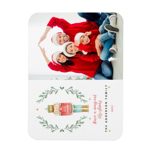 ナツクラッカー水彩植物学1写真クリスマス マグネット (縦)