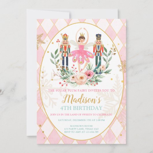 ナツクラッカー誕生日ガールバレエガールスガープラム 招待状 (正面)