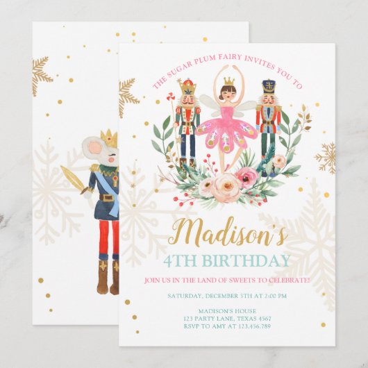 ナツクラッカー誕生日ガールバレエガールスガープラム 招待状 (正面/裏面)