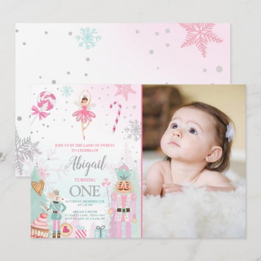 ナツクラッカー誕生日ガールランドオブスイーツフェアリー 招待状 (正面/裏面)