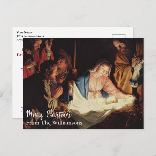 ナティビティ ヴィンテージ ファインアート クリスマスカード 個人名入れ ポストカード (正面/裏面)
