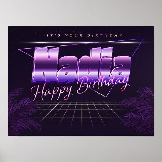 ナディア名Vorname lila retroポスターGeburtstag ポスター (正面)