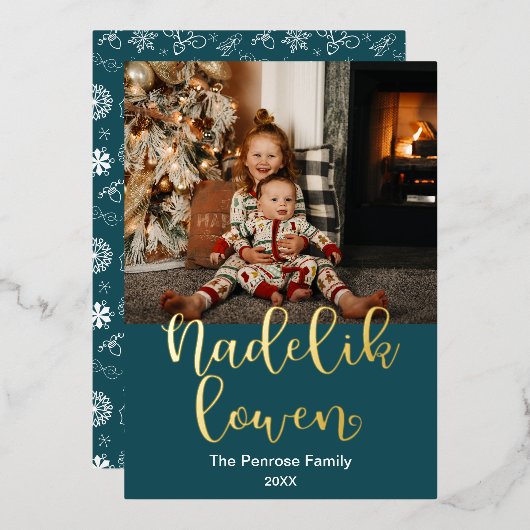 ナデリックローエン、コーンワルのメリークリスマスエレガント。 箔シーズンカード (正面/裏面)