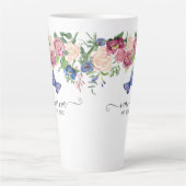 ナナおばあちゃんアナウンスウォーターカラーピンクフローラ カフェラテマグ (正面)