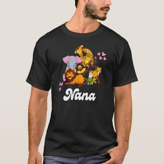 ナナおばあちゃん可愛い動物園の動物ライオンキリン象兵 Tシャツ (正面)