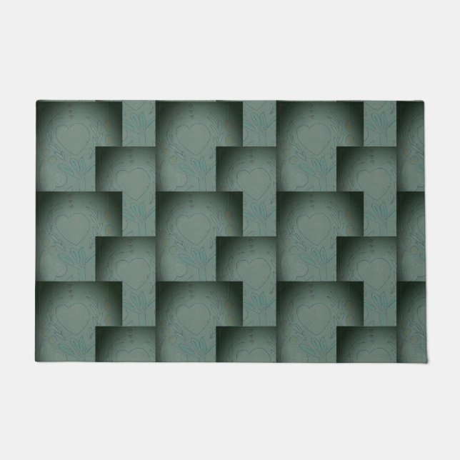 ナナのハート（ブラック&グレー） ドアマット (正面)