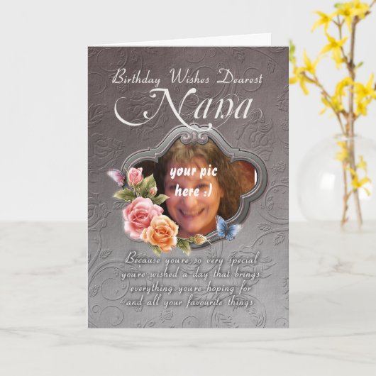 ナナのバースデー・カード-誕生日ここのあなたの写真 カード (黄色い花)
