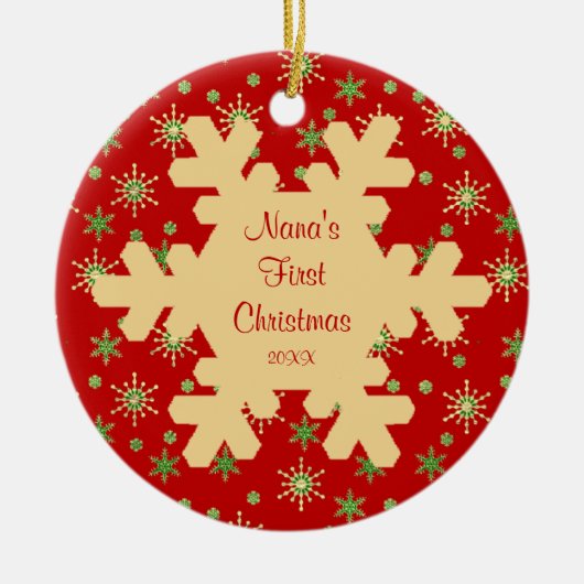 ナナの初めてのクリスマスの赤い雪片のオーナメント セラミックオーナメント (正面)