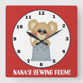 ナナの裁縫ルームかわいいマウスの壁時計 スクエア壁時計