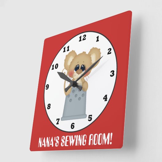 ナナの裁縫ルームかわいいマウスの壁時計 スクエア壁時計 (傾斜)