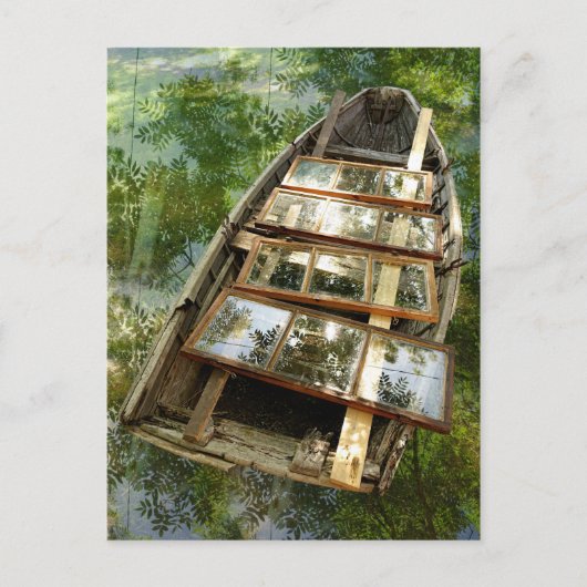 ナナカマドの葉の海に浮かぶ木製の舟のポストカード ポストカード (正面)