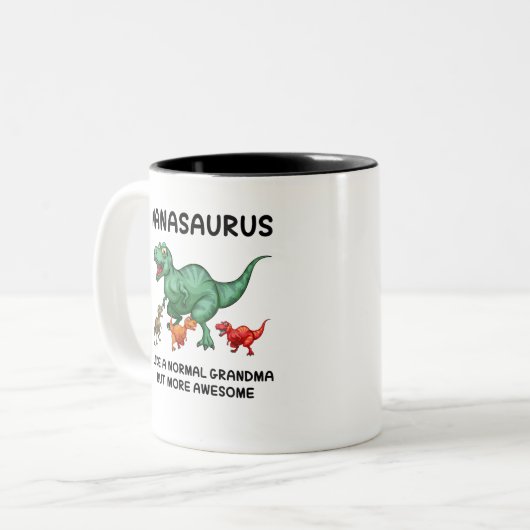 ナナサウルスは普通のおばあちゃんのようだがもっと素晴らし多い ツートーンマグカップ (正面左)